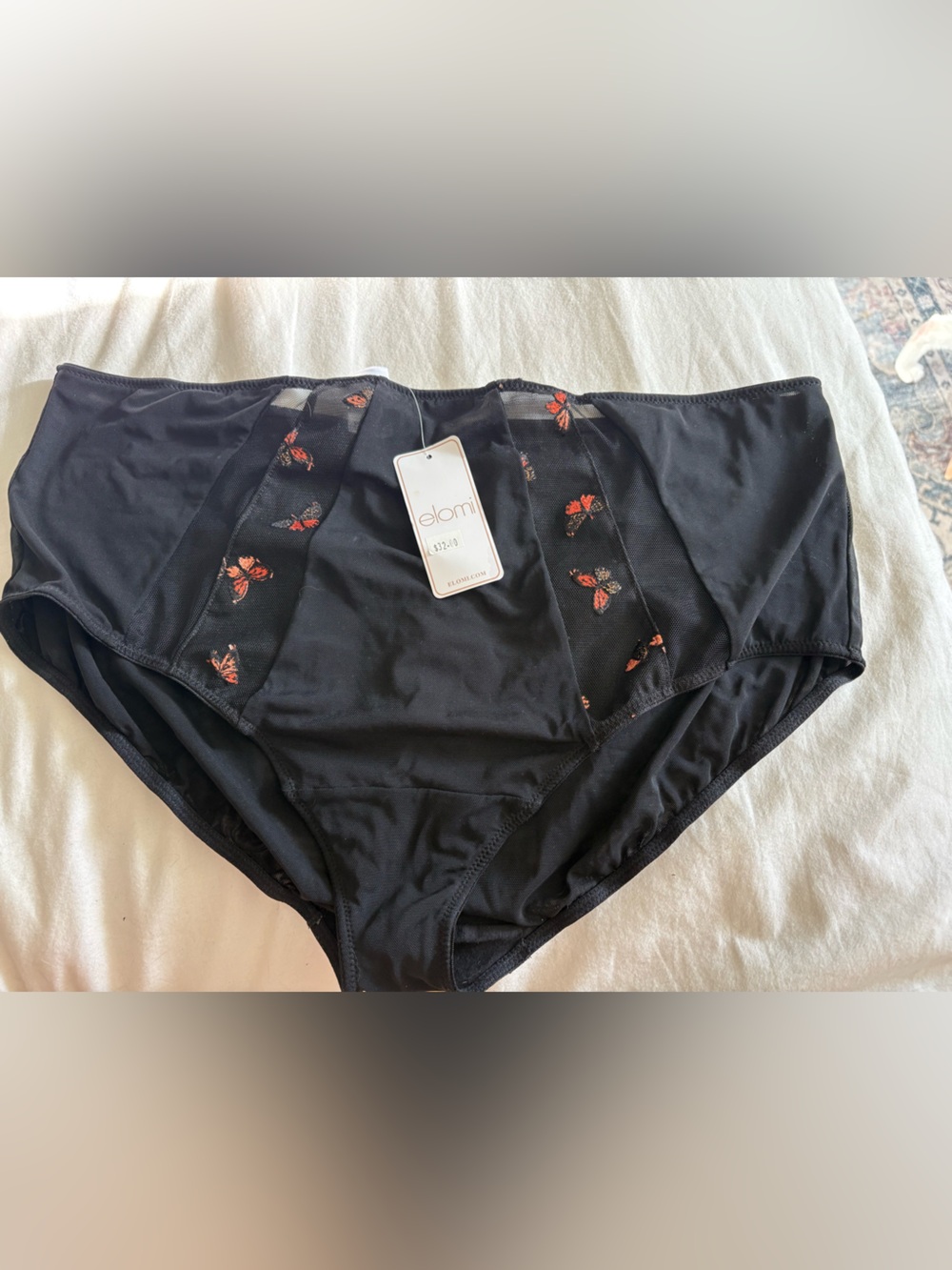 Elomi Black High-Waist Brief with Embroidered Butterflies - Picture 2 of 3